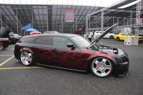 all black red flamed dodge vehicle