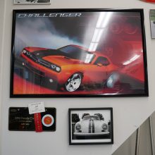 Framed picture of a go mango dodge challenger
