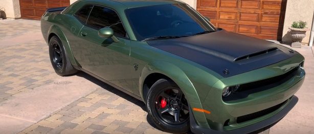F8 green 2018 Dodge Challenger SRT Demon with matte black carbon fiber hood