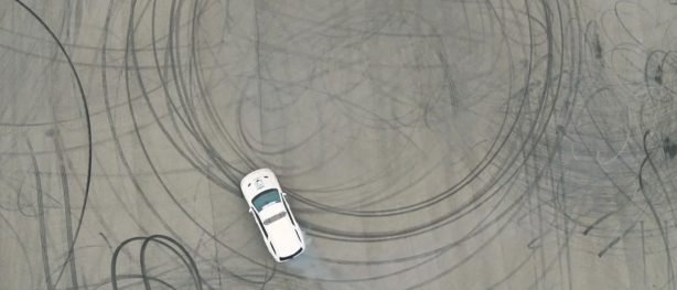 Durango SRT One Lap of America doing donuts in a parking lot