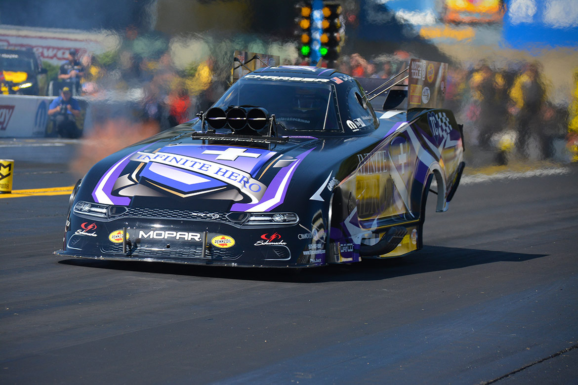 Jack Beckman's Funny Car on the drag strip
