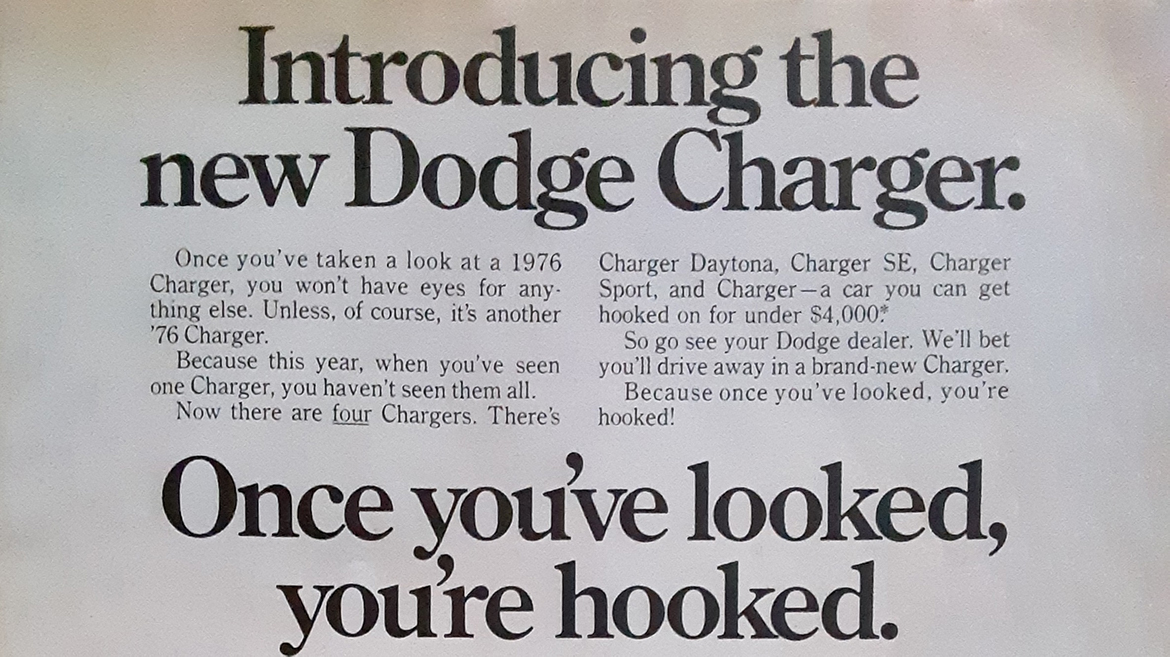 Old Dodge Charger ad